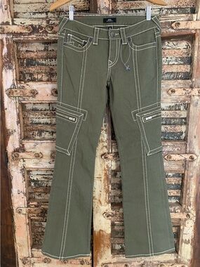 NWOT True Religion Becca Low Rise Big T Kalamata Olive Green Cargo Pants Y2K, 27